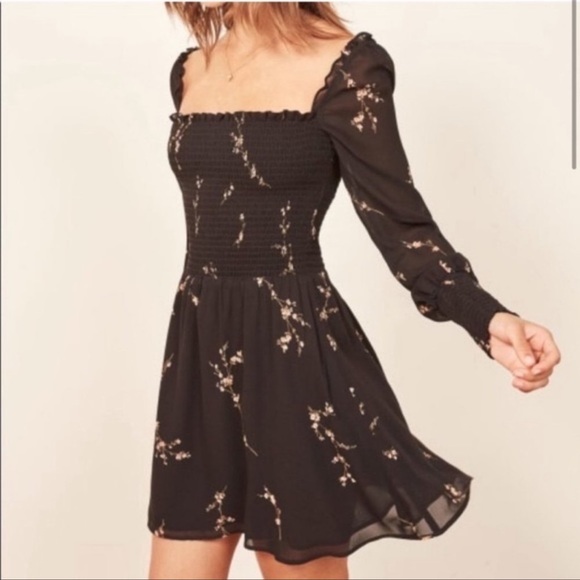 Reformation Kelli Dress in Black with Pink floral - Picture 2 of 5